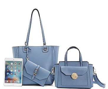 3 IN 1 FASHION ROUNDED DESIGN TOTE BAG WITH MINI BAG AND CLUTCH SET