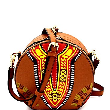 Ethnic Dashiki Print Round Shoulder Bag