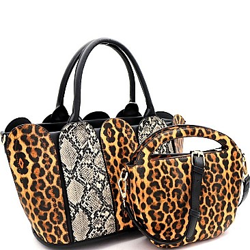 2 in 1 Leopard Snake Print Patchwork Satchel