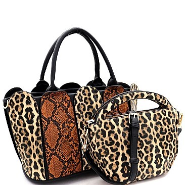 2 in 1 Leopard Snake Print Patchwork Satchel
