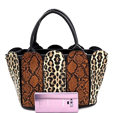 2 in 1 Leopard Snake Print Patchwork Satchel