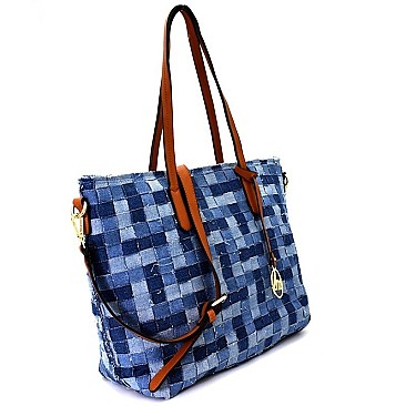 Chic Woven Denim Shopper Tote Bag MH-LD104