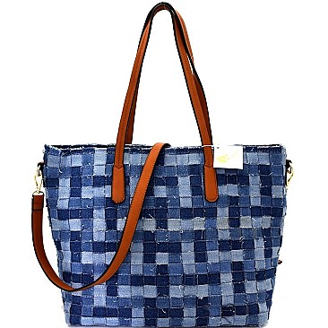 Chic Woven Denim Shopper Tote Bag MH-LD104