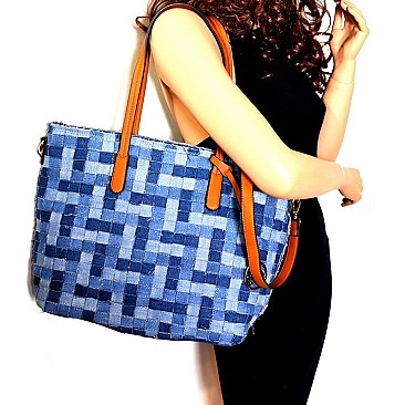 Chic Woven Denim Shopper Tote Bag MH-LD104