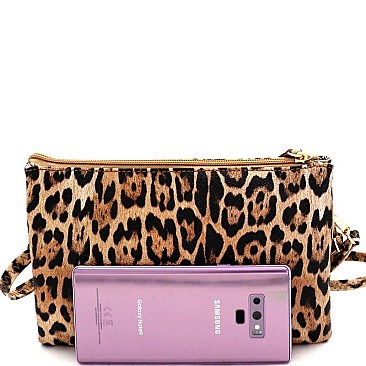 3-Compartment Tassel Accent Leopard Print Cross Body