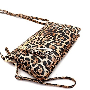 3-Compartment Tassel Accent Leopard Print Cross Body