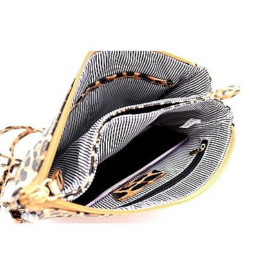 3-Compartment Tassel Accent Leopard Print Cross Body