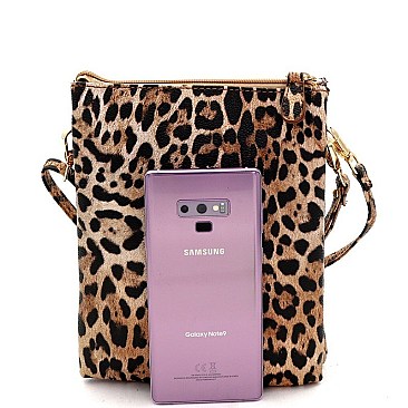 3-Compartment Tassel Accent Leopard Print Cross Body