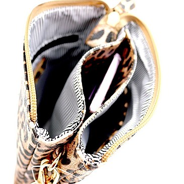 3-Compartment Tassel Accent Leopard Print Cross Body