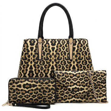 3-in-1 Leoprad Value Satchel Set with Clutch & Wallet