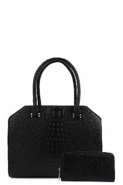 2IN1 FASHION CROCO PATTERN TOTE BAG WITH MATCHING WALLET