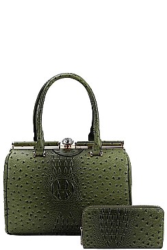 STYLISH CROCO PATTERN STRUCTURED DOCTOR BAG WITH MATCHING WALLET