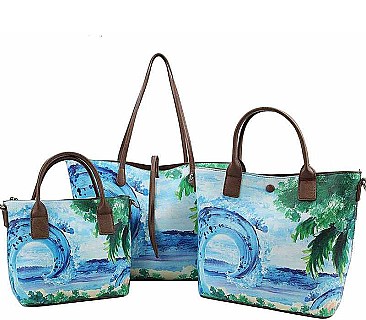 FASHIONABLE OIL PAINTED 3-PC SHOPPER BAG SET JYLF-169