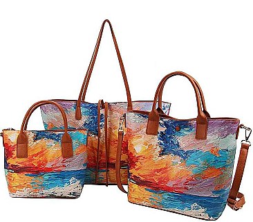 FASHIONABLE OIL PAINTED 3-PC SHOPPER BAG SET JYLF-169