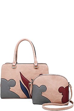 2 IN 1 ART PATCH WORK SATCHEL AND CROSSBODY SET