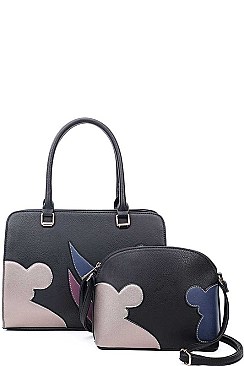 2 IN 1 ART PATCH WORK SATCHEL AND CROSSBODY SET