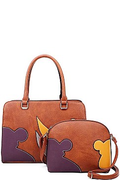 2 IN 1 ART PATCH WORK SATCHEL AND CROSSBODY SET