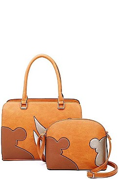 2 IN 1 ART PATCH WORK SATCHEL AND CROSSBODY SET