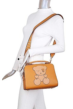 2 IN 1 CUTE BEAR PATCH AND STUDDED SATCHEL WITH CLUTCH SET