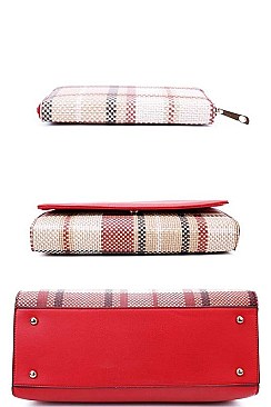 3IN1 MODERN CHECK SATCHEL BAG CLUTCH AND WALLET SET