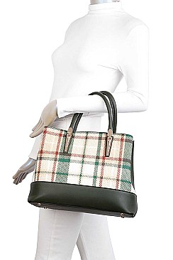 3IN1 HOT TRENDY CHECK SATCHEL BAG CLUTCH AND WALLET SET