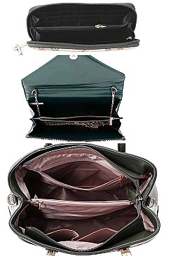 3IN1 HOT TRENDY CHECK SATCHEL BAG CLUTCH AND WALLET SET