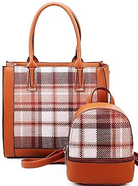 2 IN 1 CHECK FRONT TOTE AND BACKPACK SET