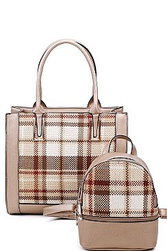 2 IN 1 CHECK FRONT TOTE AND BACKPACK SET