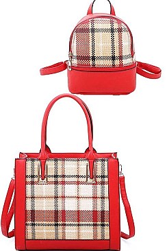 2 IN 1 CHECK FRONT TOTE AND BACKPACK SET