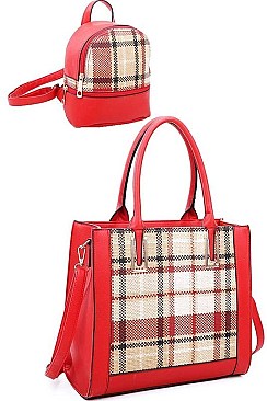 2 IN 1 CHECK FRONT TOTE AND BACKPACK SET