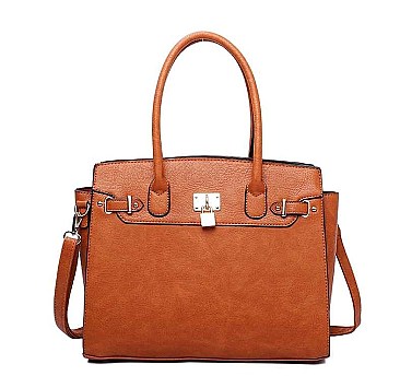 3 IN 1 KEYLOCK DESIGN PLAIN SATCHEL SET