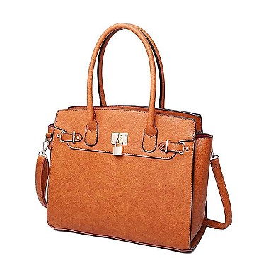 3 IN 1 KEYLOCK DESIGN PLAIN SATCHEL SET
