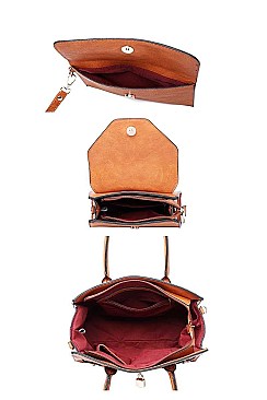 3 IN 1 KEYLOCK DESIGN PLAIN SATCHEL SET