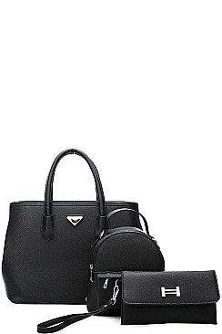 3IN1 TRENDY STYLISH TEXTURED SATCHEL BACKPACK AND CLUTCH SET