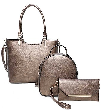 3IN1 SMOOTH STYLISH TOTE BAG WITH MINI BACKPACK AND CLUTCH SET