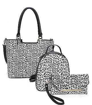 3IN1 CHEETAH STYLISH SHOPPER BAG WITH MATCHING BACKPACK AND CLUTCH SET