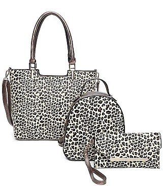 3IN1 CHEETAH STYLISH SHOPPER BAG WITH MATCHING BACKPACK AND CLUTCH SET