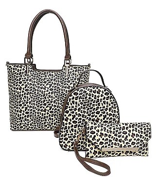3IN1 CHEETAH STYLISH SHOPPER BAG WITH MATCHING BACKPACK AND CLUTCH SET