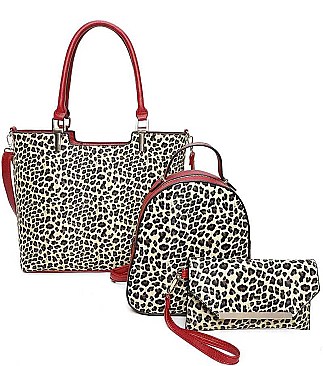 3IN1 CHEETAH STYLISH SHOPPER BAG WITH MATCHING BACKPACK AND CLUTCH SET