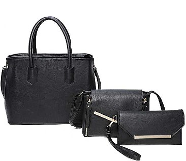 3IN1 FASHION PLAIN SMOOTH STYLE TOTE BAG WITH CROSSBODY AND CLUTCH SET