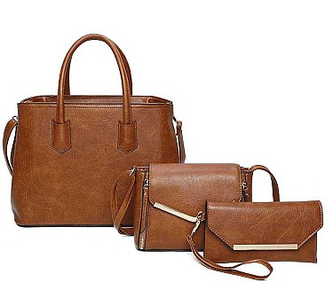 3IN1 FASHION PLAIN SMOOTH STYLE TOTE BAG WITH CROSSBODY AND CLUTCH SET