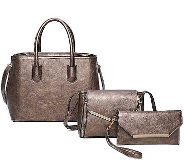 3IN1 FASHION PLAIN SMOOTH STYLE TOTE BAG WITH CROSSBODY AND CLUTCH SET