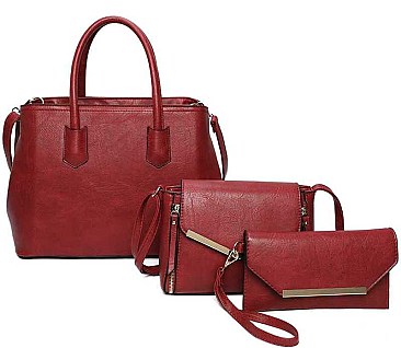 3IN1 FASHION PLAIN SMOOTH STYLE TOTE BAG WITH CROSSBODY AND CLUTCH SET