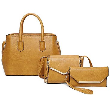 3IN1 FASHION PLAIN SMOOTH STYLE TOTE BAG WITH CROSSBODY AND CLUTCH SET