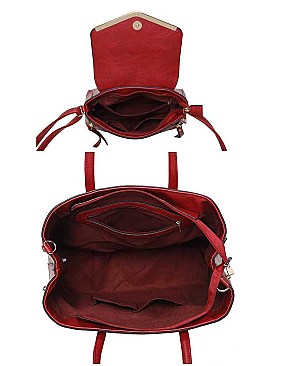 3IN1 FASHION PLAIN SMOOTH STYLE TOTE BAG WITH CROSSBODY AND CLUTCH SET