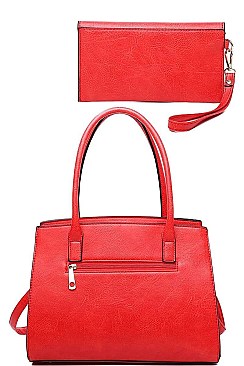 3 IN 1 RIBBON ACCENT SATCHEL BAGS AND CLUTCH SET