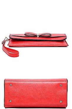 3 IN 1 RIBBON ACCENT SATCHEL BAGS AND CLUTCH SET