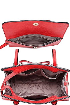 3 IN 1 RIBBON ACCENT SATCHEL BAGS AND CLUTCH SET
