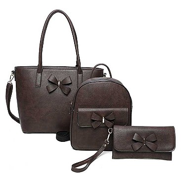 3IN1 FASHION BOW TIE SMOOTH TEXTURED SHOPPER BAG WITH BACKPACK AND CLUTCH SET