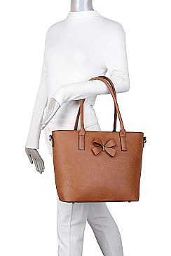 3IN1 FASHION BOW TIE SMOOTH TEXTURED SHOPPER BAG WITH BACKPACK AND CLUTCH SET
